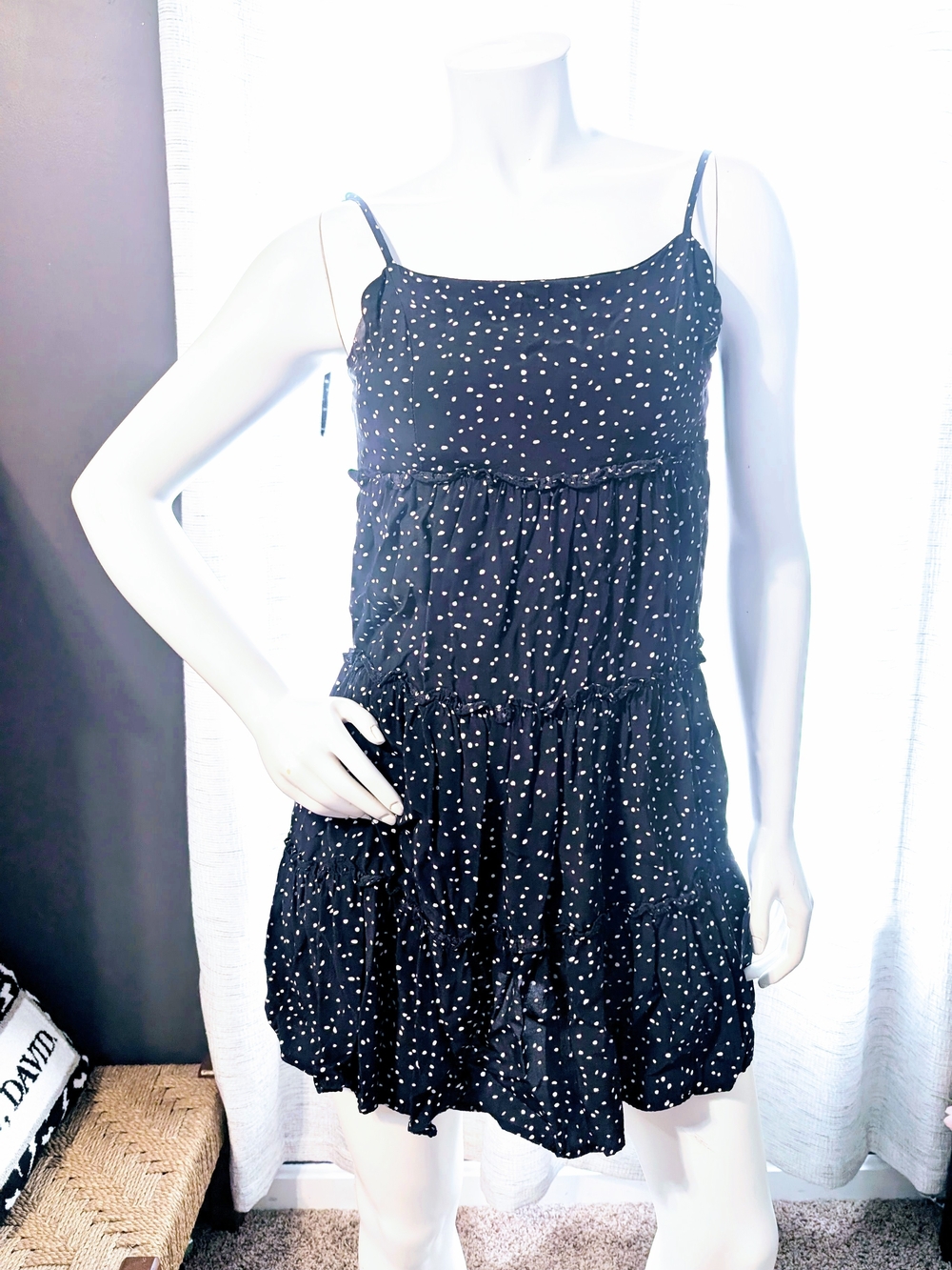 Altar'd State Navy Blue Polkadot Tiered Mini Dress